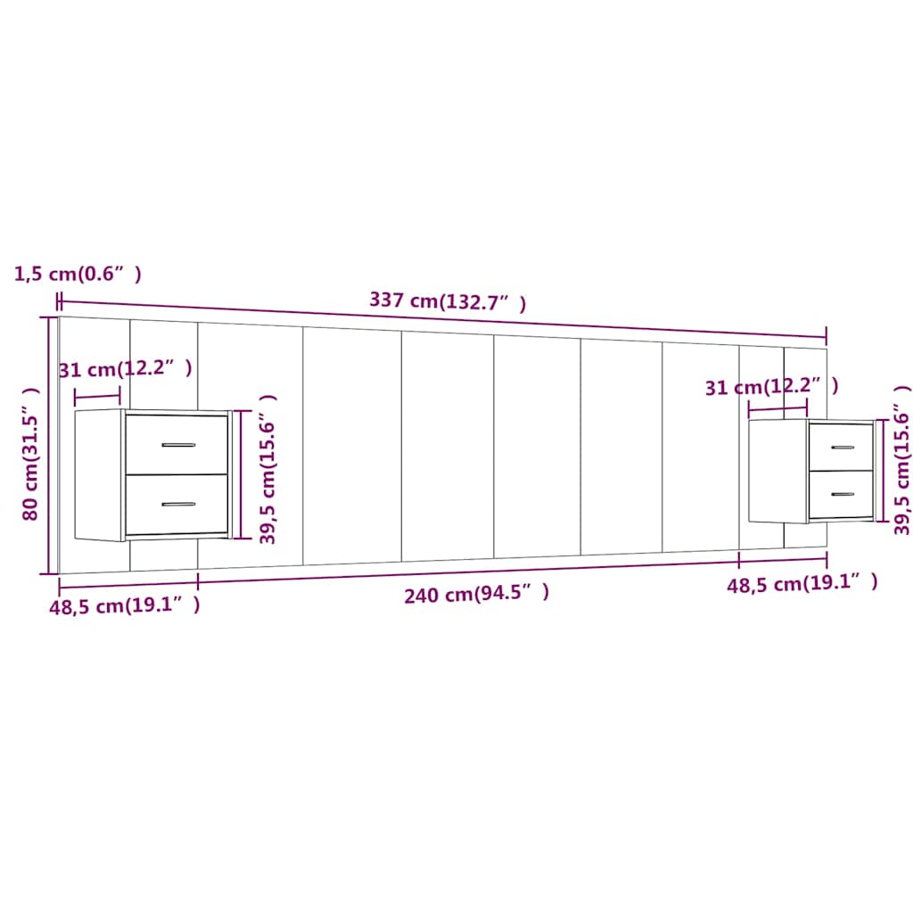 Testiera Letto con Comodini in Legno Multistrato Rovere Sonoma