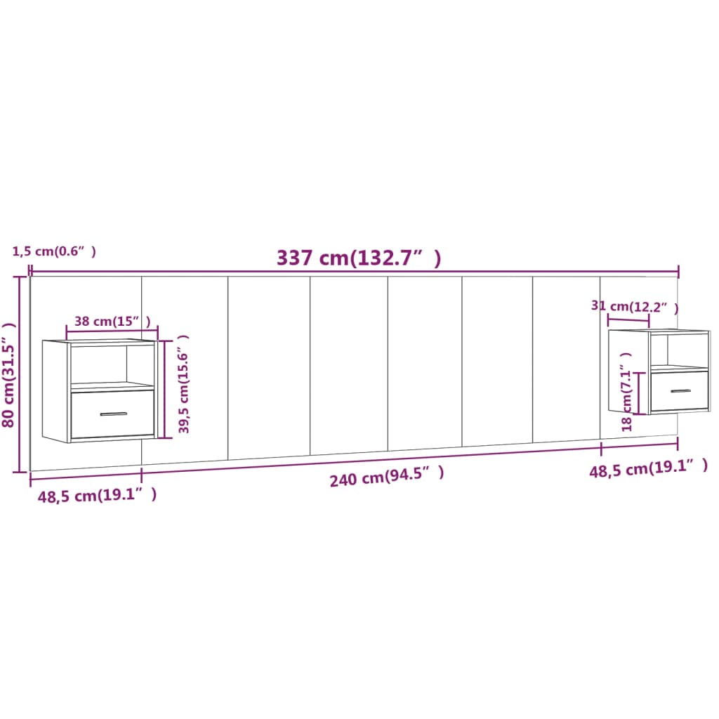 Testiera Letto con Comodini in Legno Multistrato Rovere Sonoma | homemem39