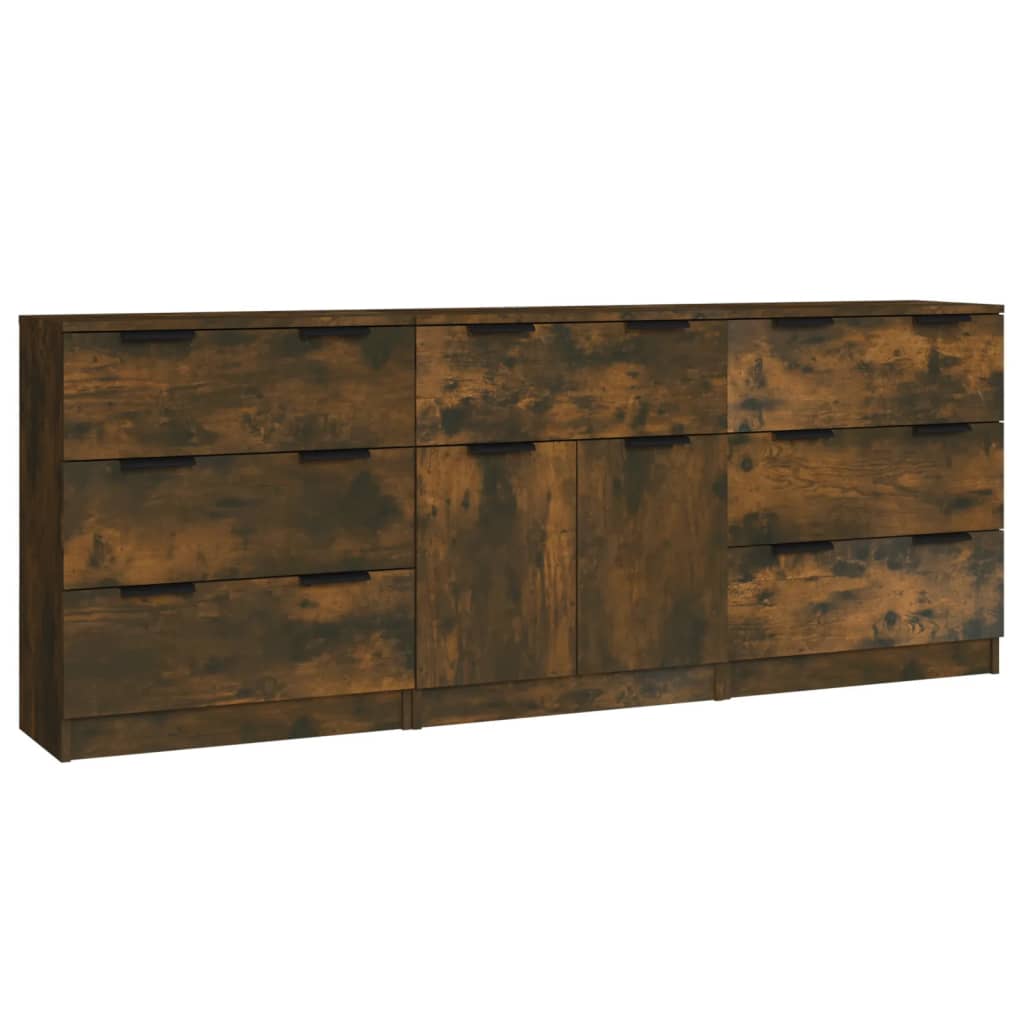 Credenze 3 pz Rovere Fumo in Legno Multistrato - homemem39