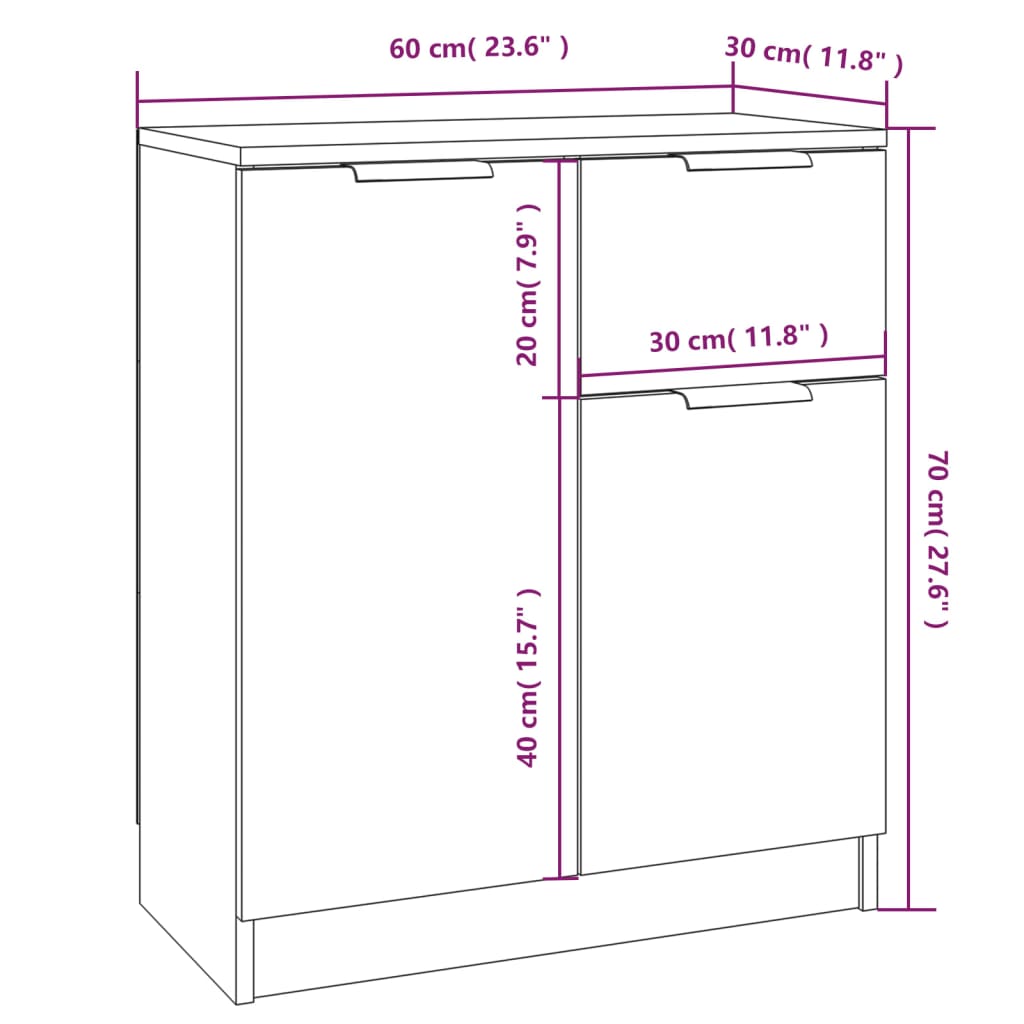 Credenze 2 pz Bianche 60x30x70 cm in Legno Multistrato