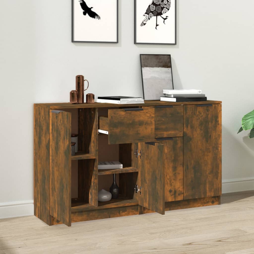 Credenze 2 pz Rovere Fumo 60x30x70 cm in Legno Multistrato