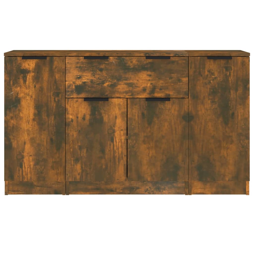 Credenze 3 pz Rovere Fumo in Legno Multistrato