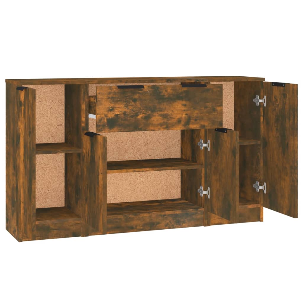 Credenze 3 pz Rovere Fumo in Legno Multistrato