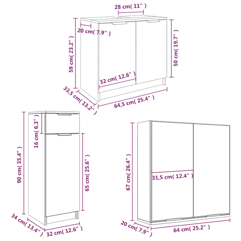 Set di Mobili da Bagno 4 pz Bianco in Legno Multistrato | homemem39