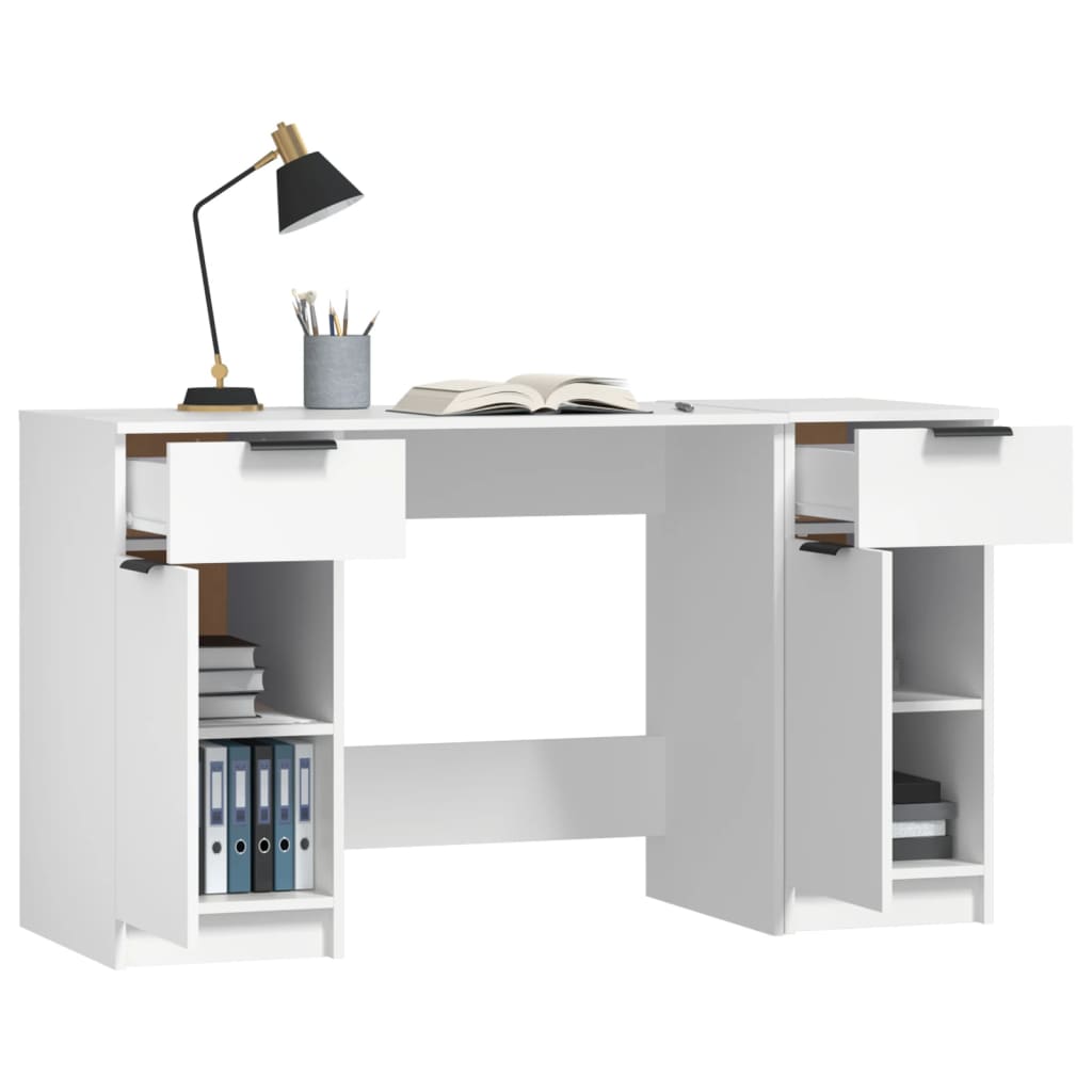 Scrivania con Mobile Laterale Bianco in Legno Multistrato - homemem39