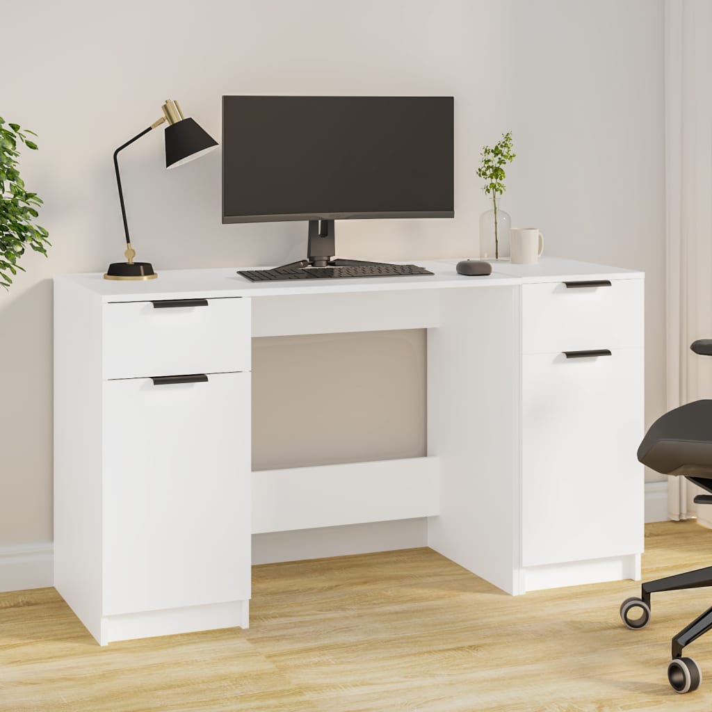 Scrivania con Mobile Laterale Bianco in Legno Multistrato - homemem39
