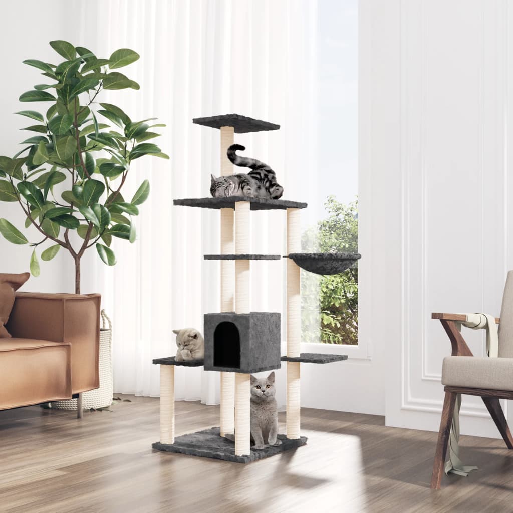 Albero per Gatti con Tiragraffi in Sisal Grigio Scuro 142 cm - homemem39