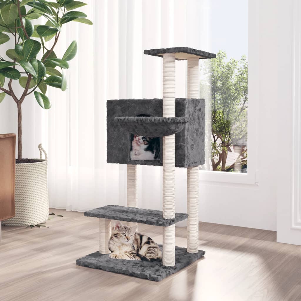 Albero per Gatti con Tiragraffi in Sisal Grigio Scuro 108,5 cm - homemem39