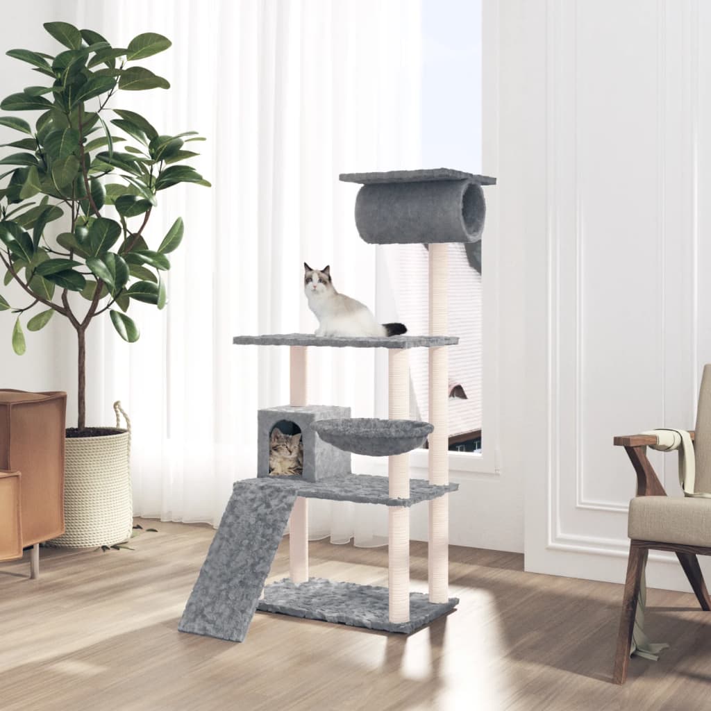 Albero per Gatti con Tiragraffi in Sisal Grigio Chiaro 131 cm - homemem39