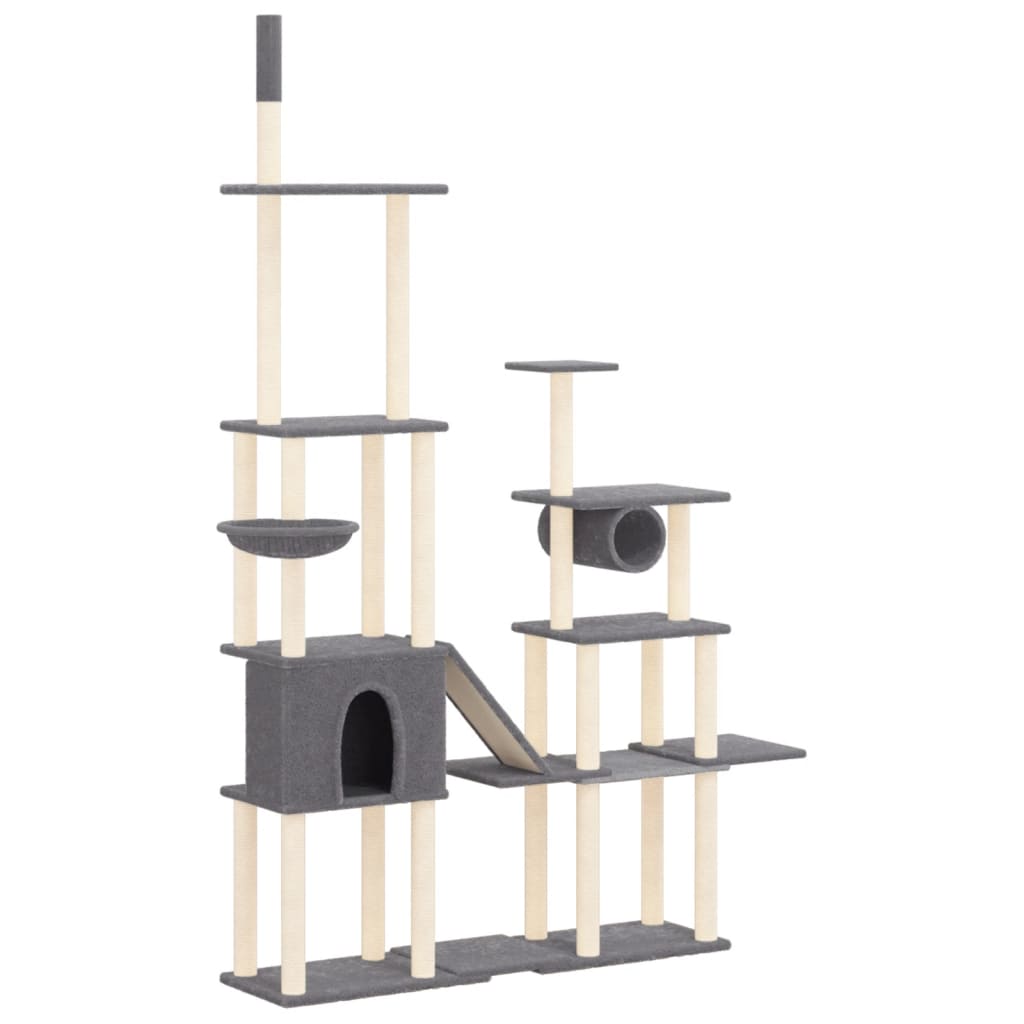 Albero per Gatti con Tiragraffi in Sisal Grigio Scuro 279 cm - homemem39