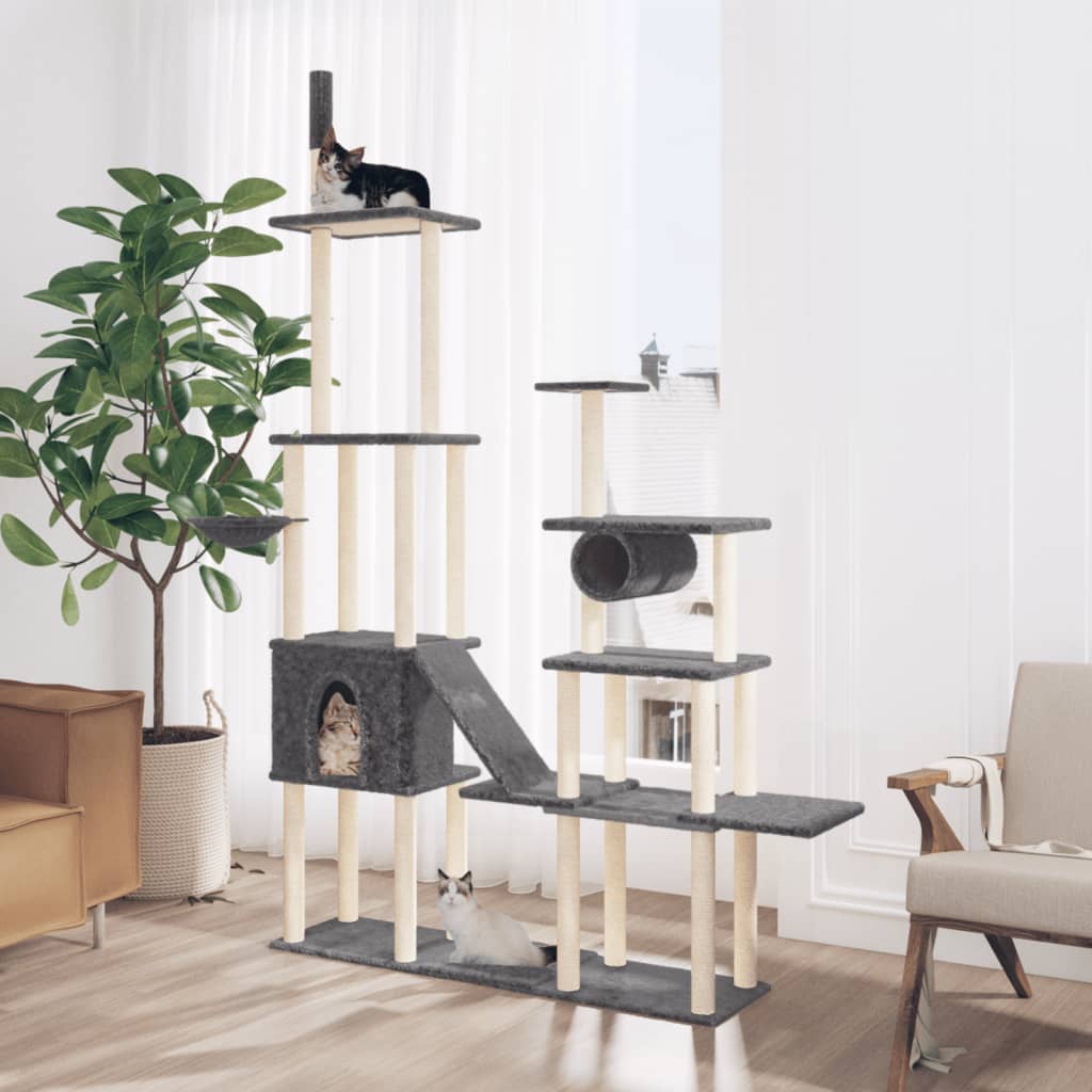 Albero per Gatti con Tiragraffi in Sisal Grigio Scuro 279 cm - homemem39
