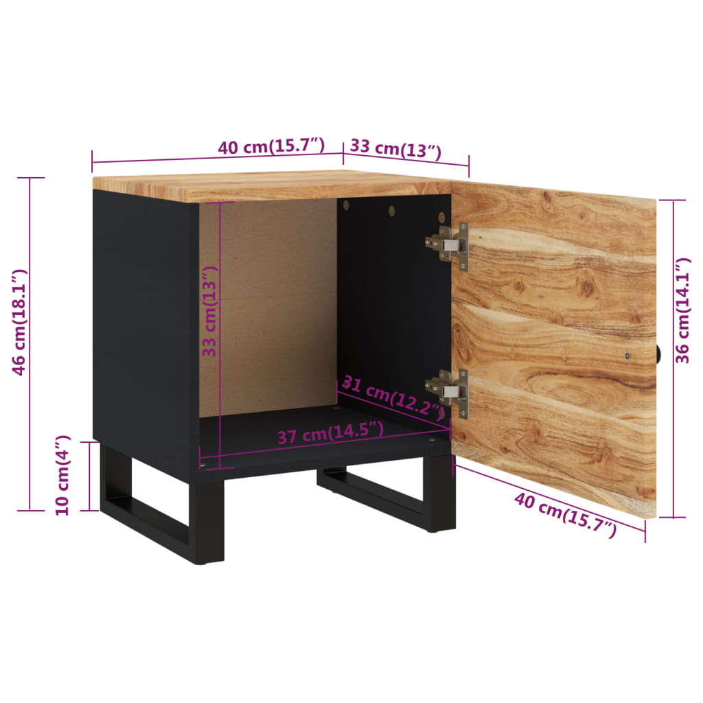 Comodino 40x33x46 cm in Legno Massello di Acacia - homemem39