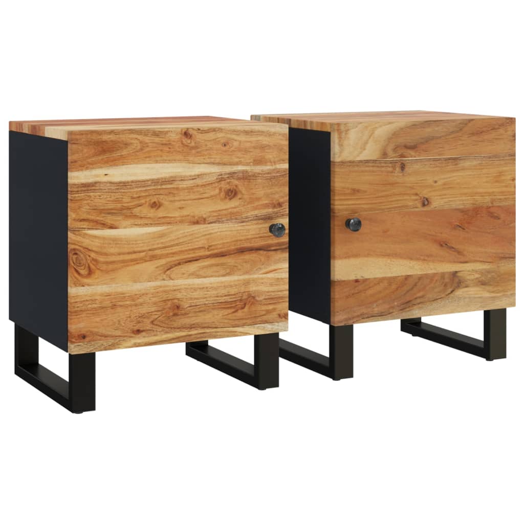 Comodini 2pz 40x33x46 cm in Legno Massello di Acacia - homemem39