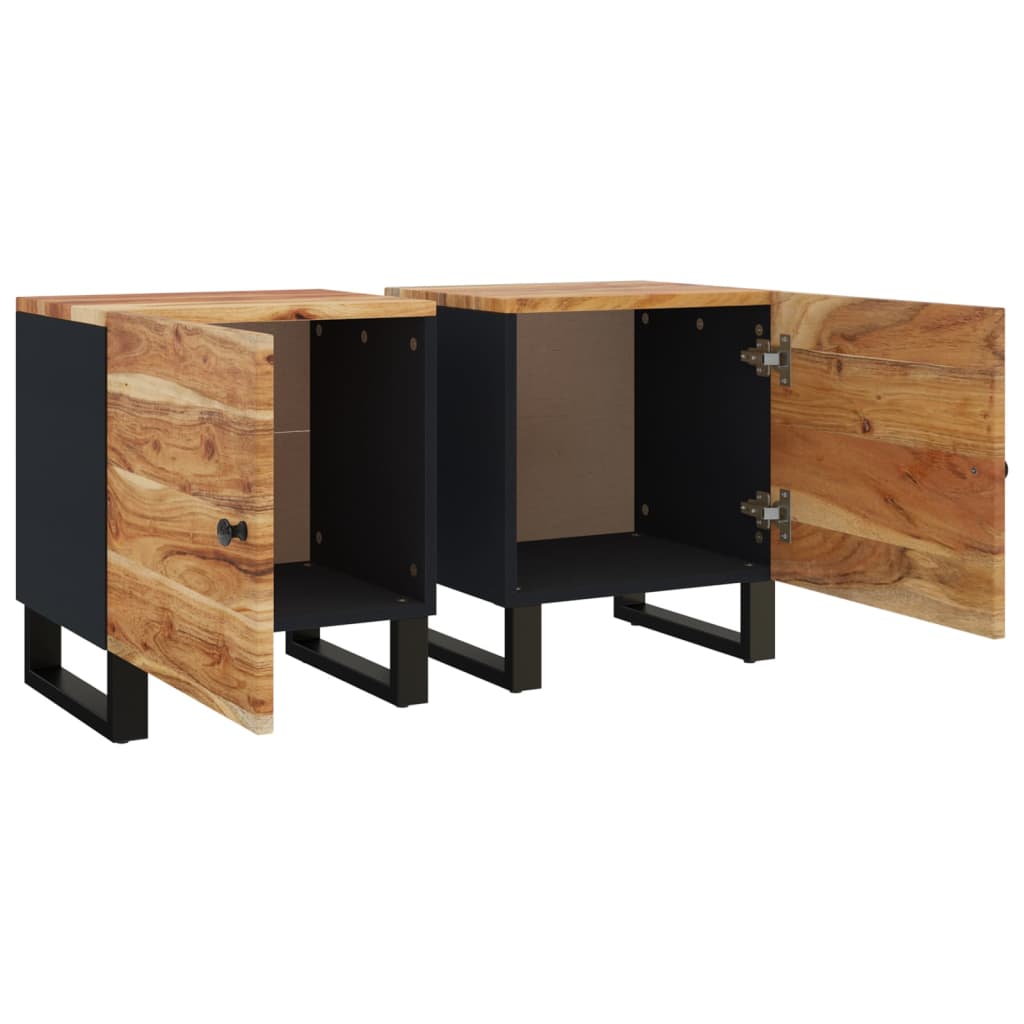 Comodini 2pz 40x33x46 cm in Legno Massello di Acacia - homemem39