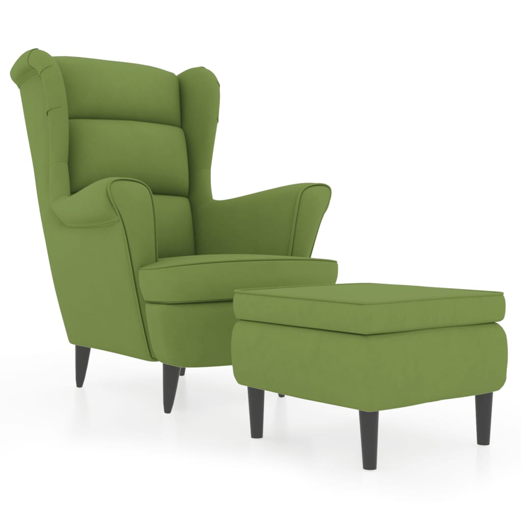 Poltrona Schienale ad Ala con Poggiapiedi Verde Chiaro Velluto