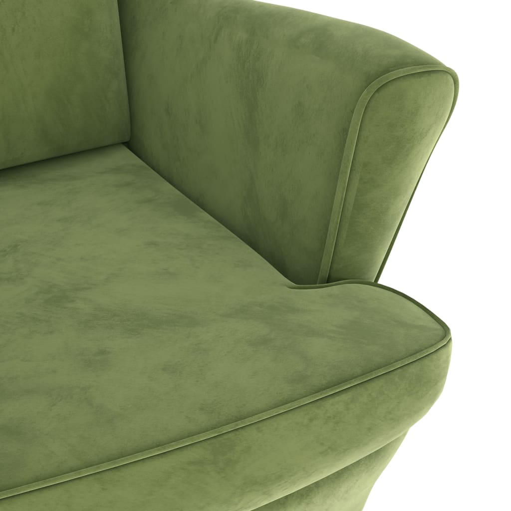 Poltrona Schienale ad Ala con Poggiapiedi Verde Chiaro Velluto