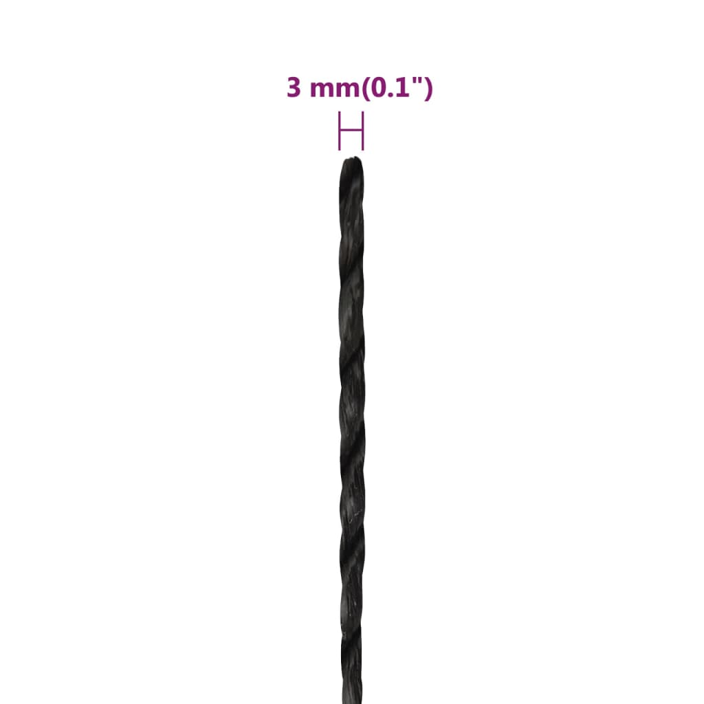 Corda da Lavoro Nera 3 mm 100 m in Polipropilene | homemem39