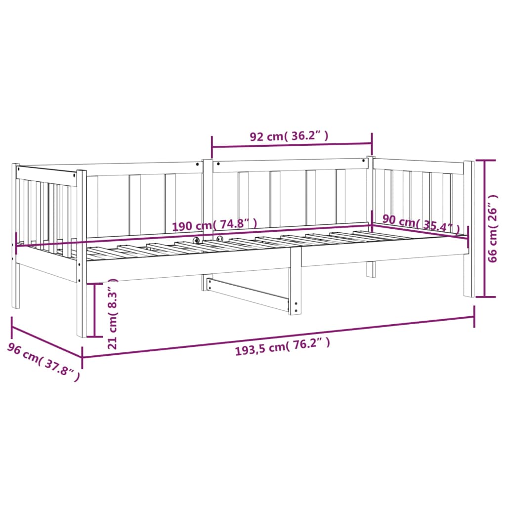 Dormeuse Nera 90x190 cm in Legno Massello di Pino - homemem39