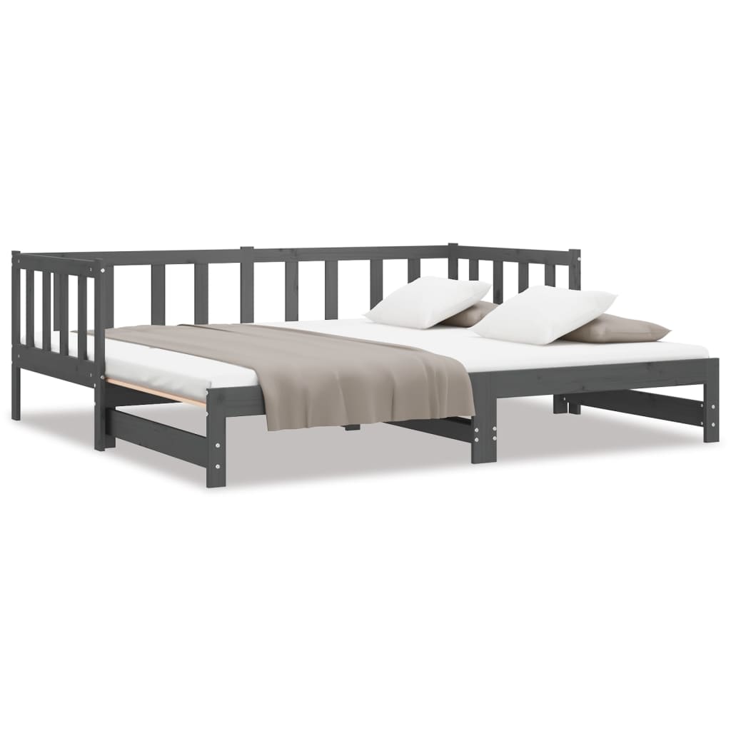 Dormeuse Estraibile Grigia 2x(90x190) cm Legno Massello di Pino - homemem39