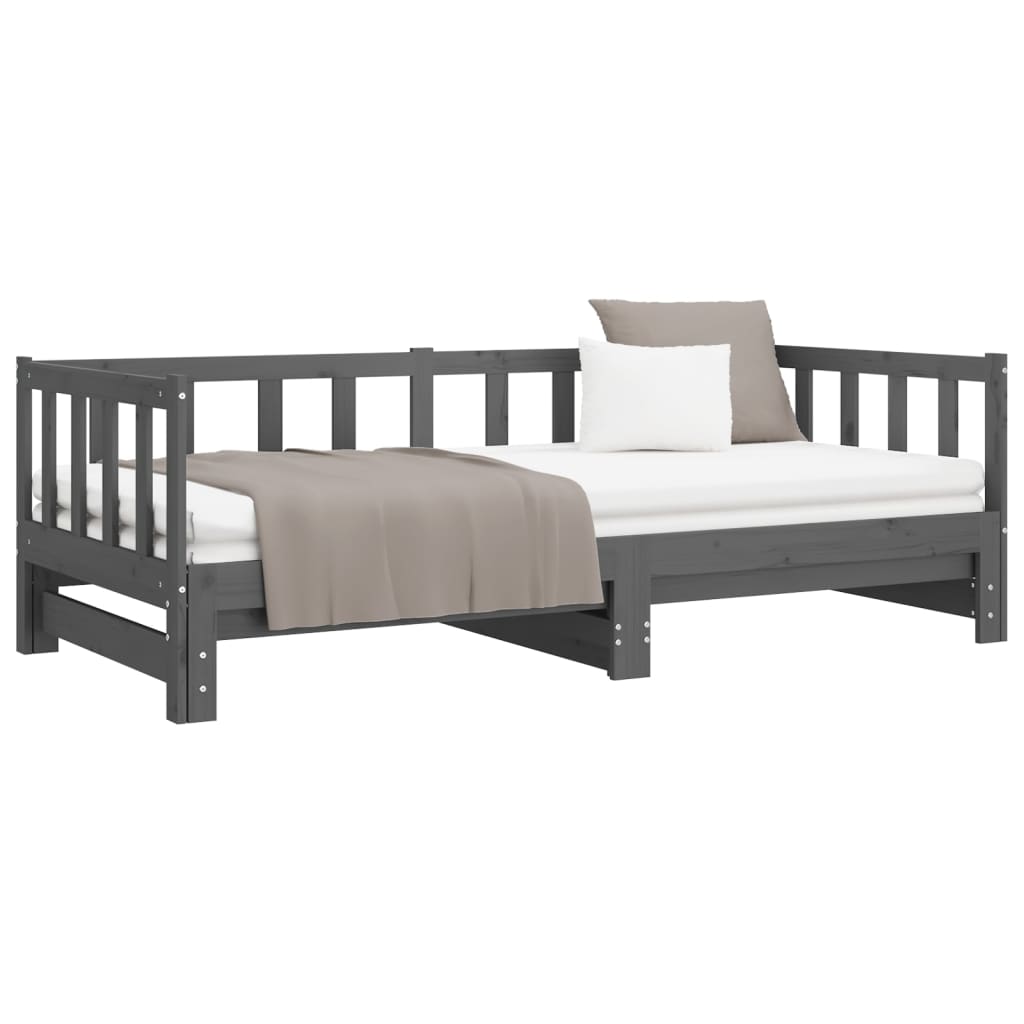 Dormeuse Estraibile Grigia 2x(90x190) cm Legno Massello di Pino - homemem39