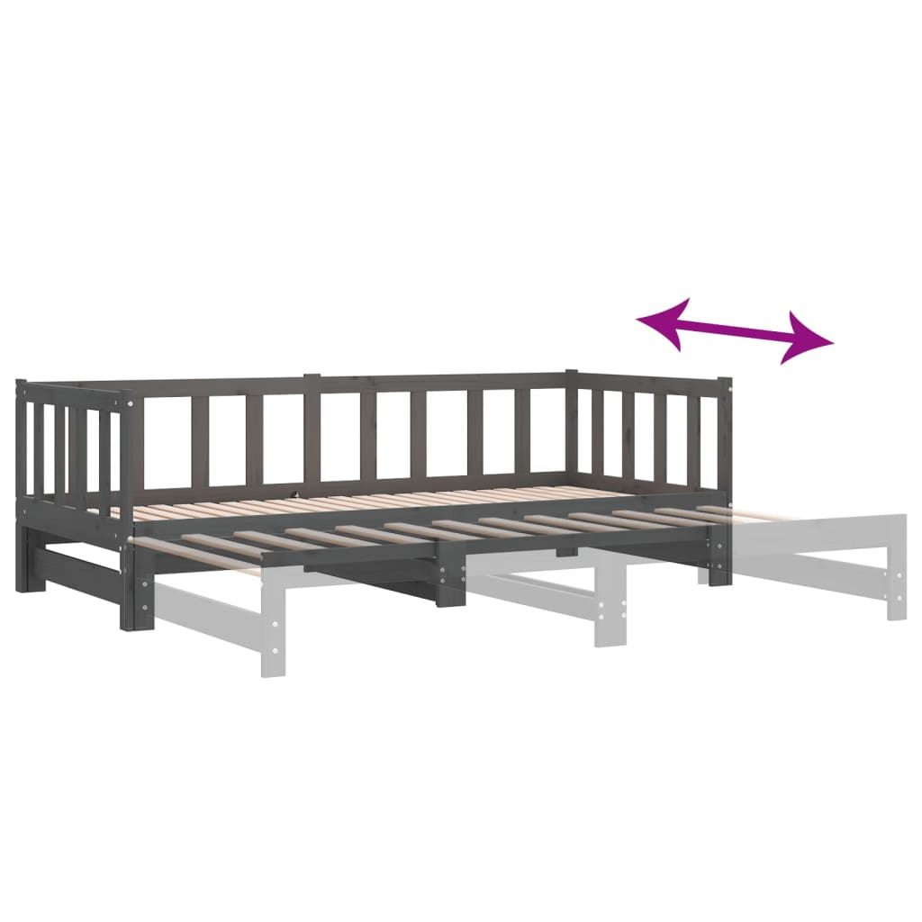 Dormeuse Estraibile Grigia 2x(90x190) cm Legno Massello di Pino - homemem39