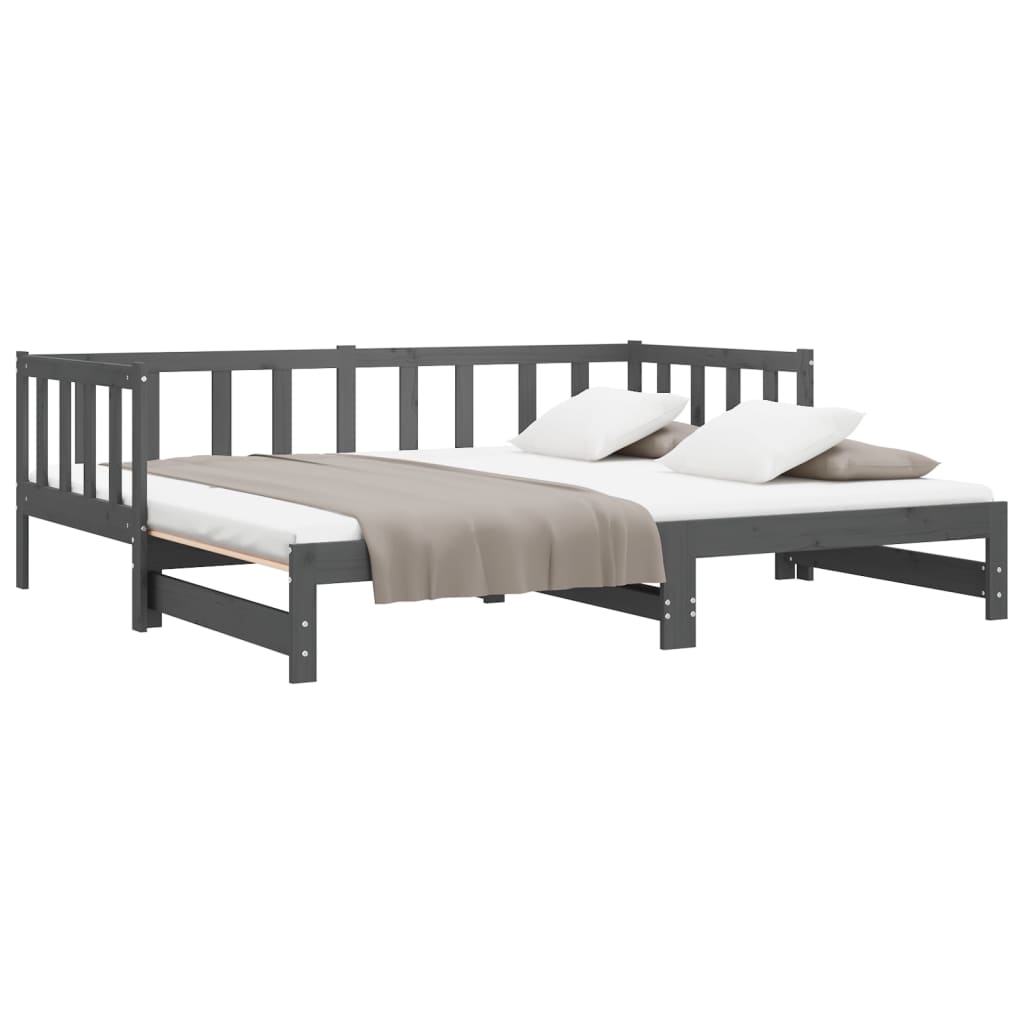 Dormeuse Estraibile Grigia 2x(90x190) cm Legno Massello di Pino - homemem39