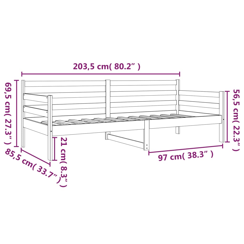 Dormeuse senza Materasso Bianca 80x200 cm Legno Massello Pino
