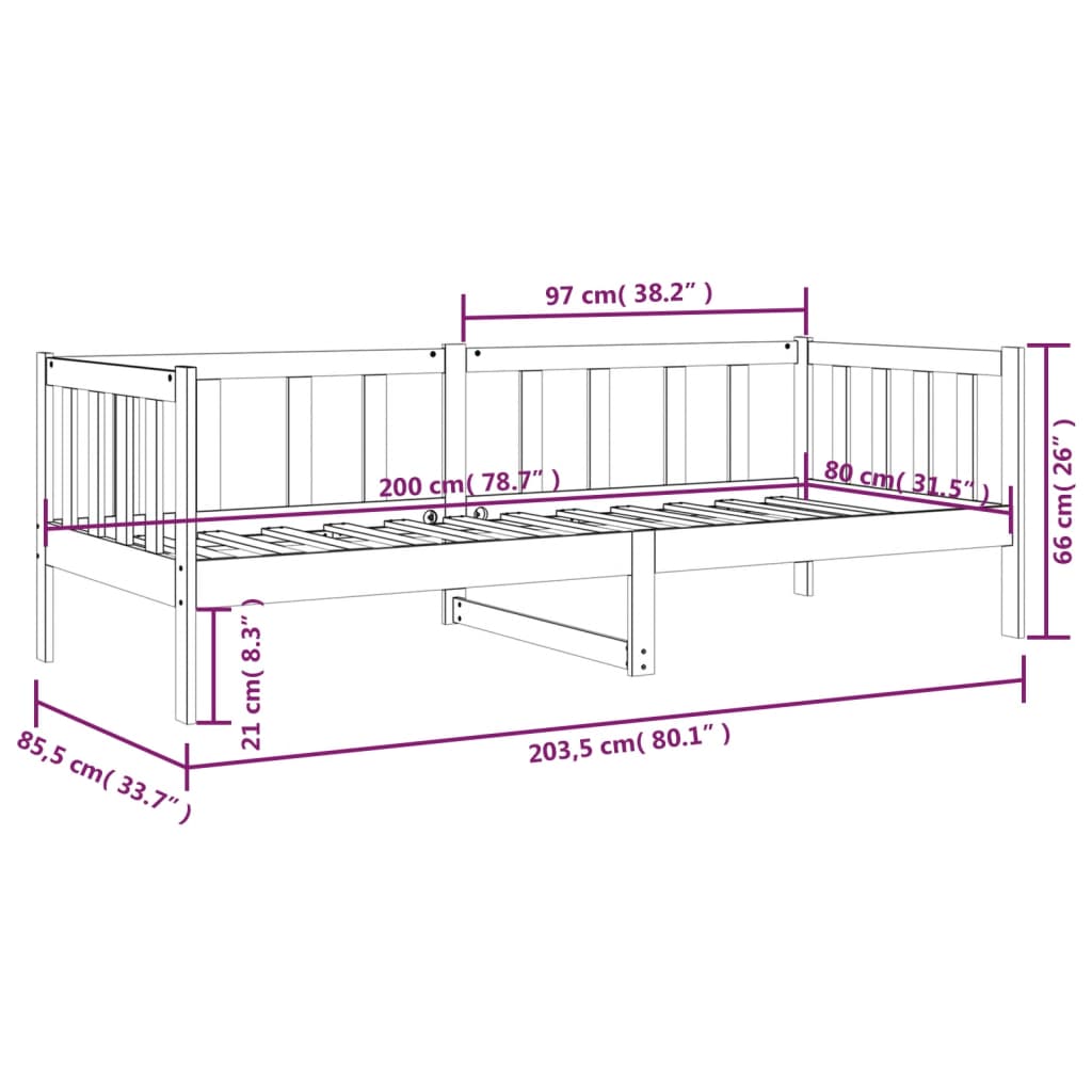 Dormeuse Ambra 80x200 cm in Legno Massello di Pino - homemem39