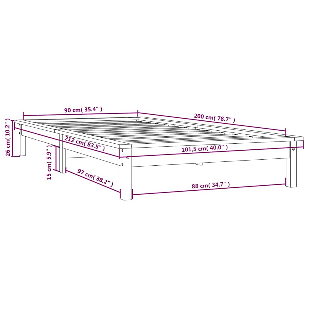 Giroletto senza Materasso Ambra 90x200cm Legno Massello | homemem39