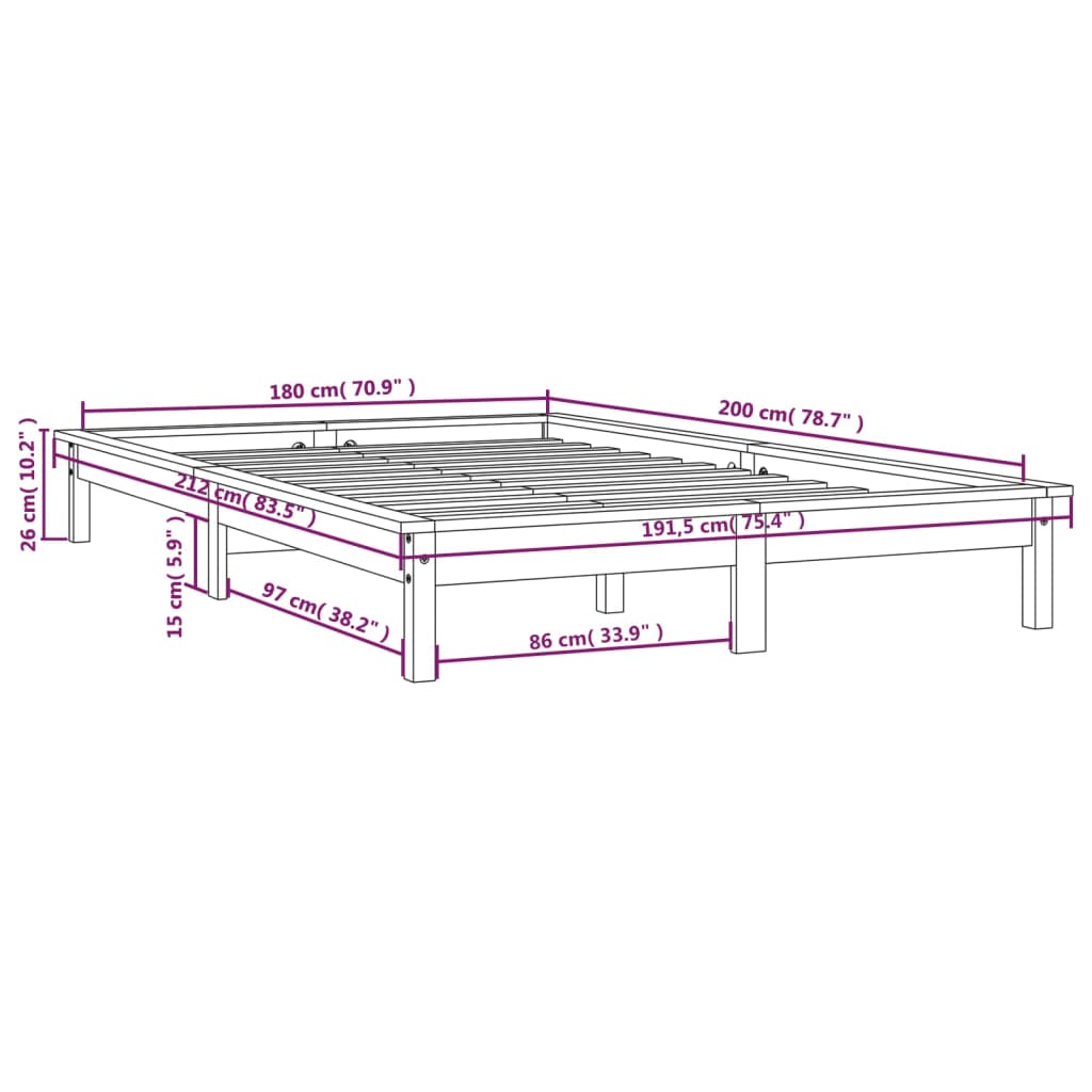 Giroletto Nero 180x200 cm Super King in Legno Massello di Pino | homemem39