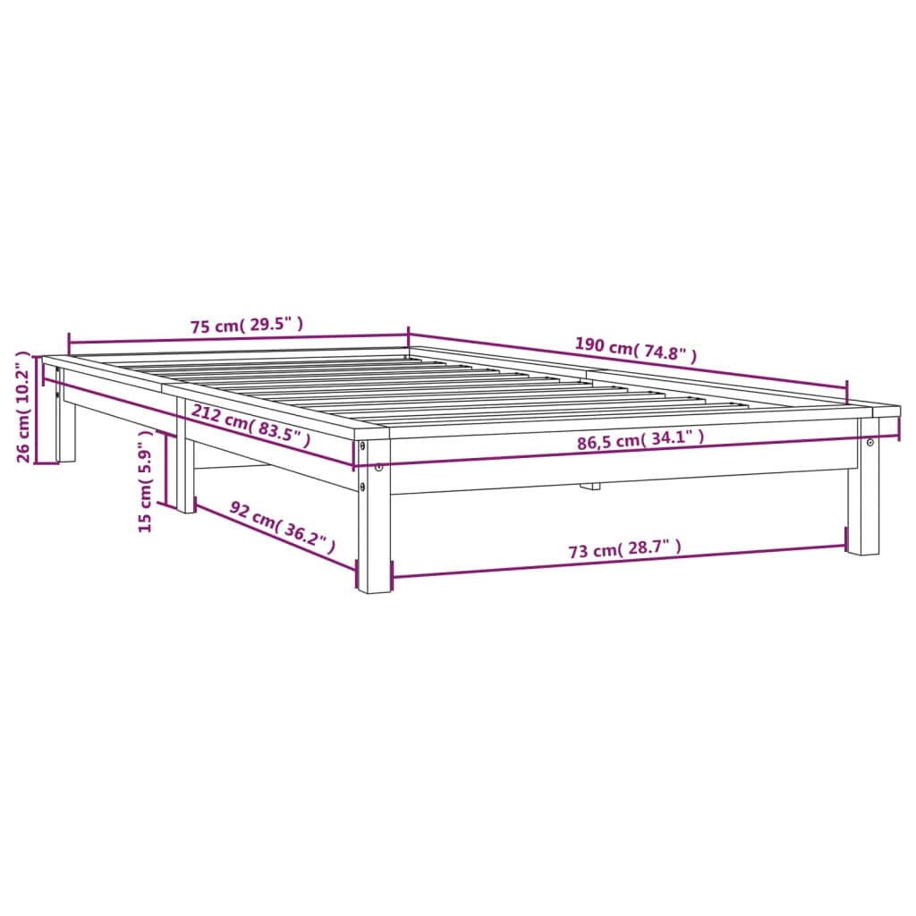 Giroletto Grigio 75x190 cm Small Single Legno Massello di Pino - homemem39