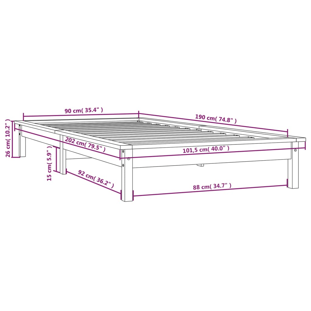 Giroletto Grigio 90x190 cm Single in Legno Massello di Pino - homemem39