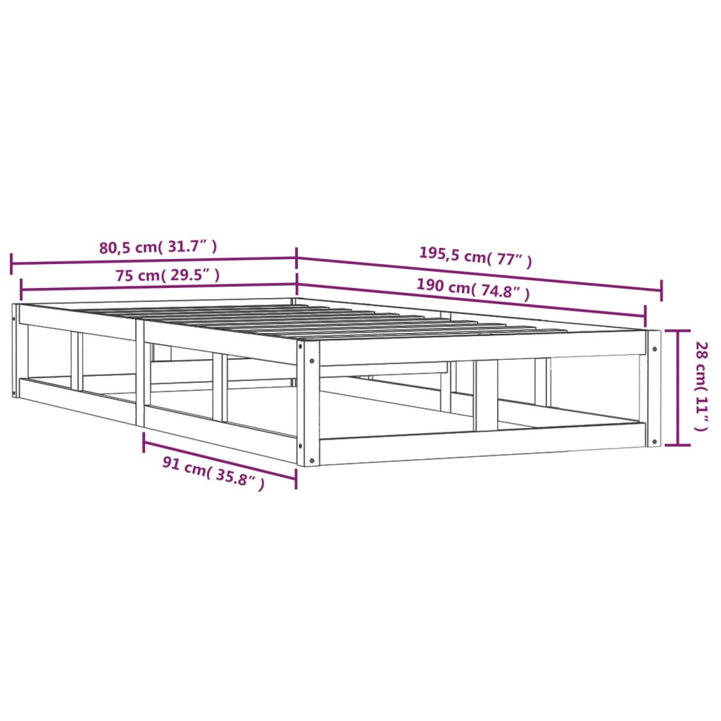Giroletto Bianco 75x190 cm Small Single in Legno Massello | homemem39