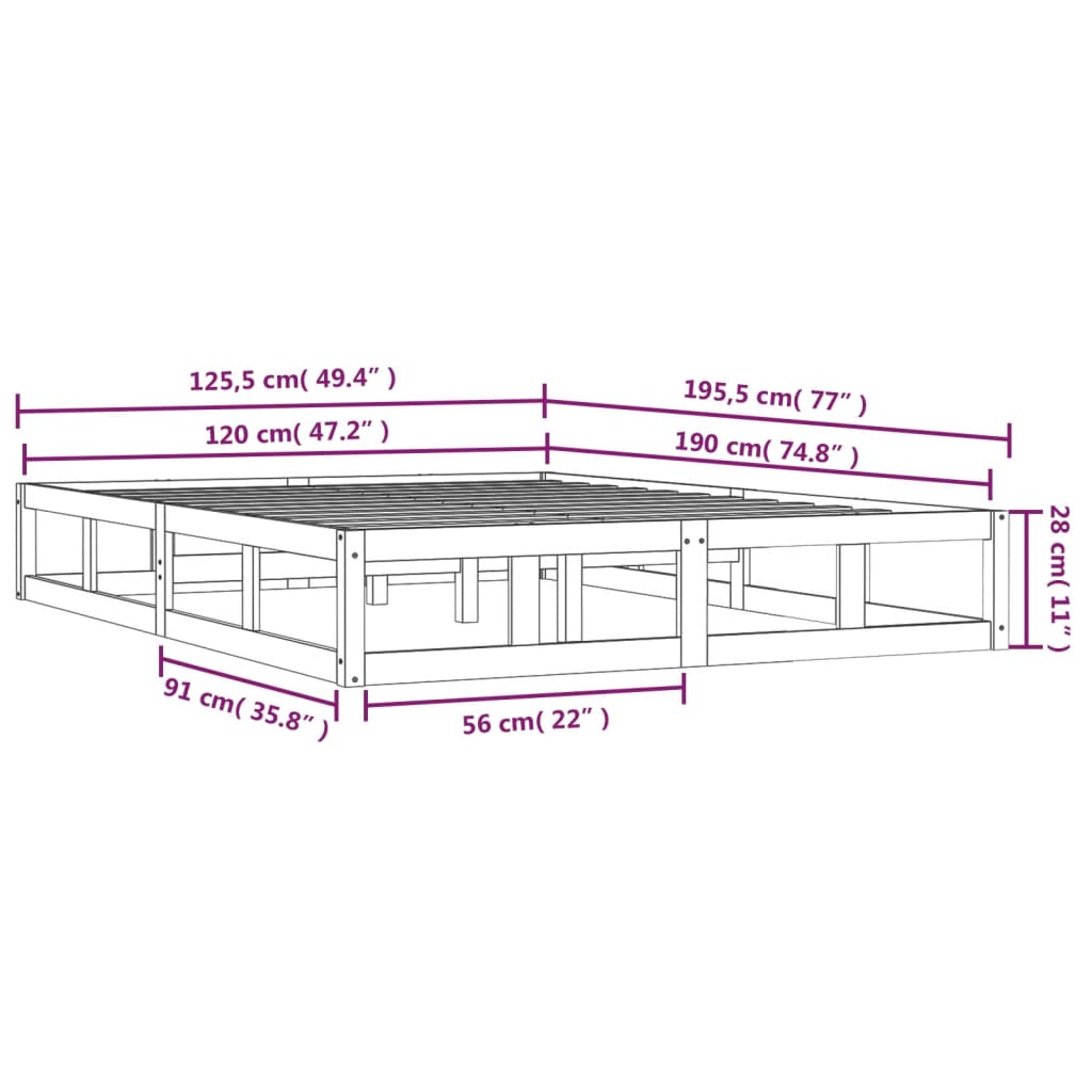 Giroletto Nero 120x190 cm Small Double in legno Massello | homemem39