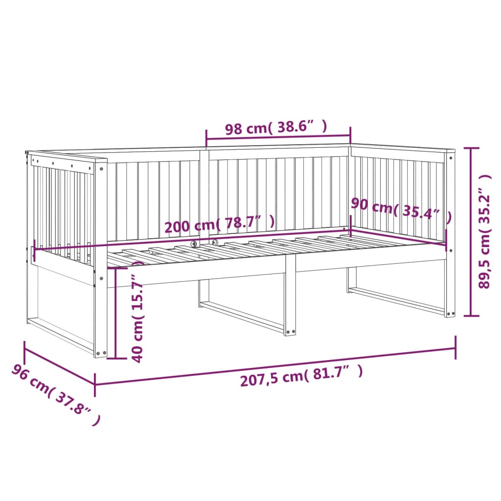 Dormeuse senza Materasso Bianca 90x200 cm Legno Massello Pino | homemem39