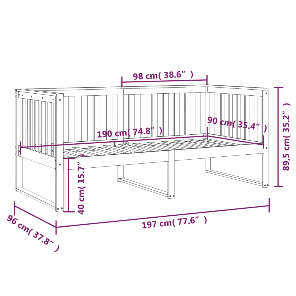 Dormeuse senza Materasso Bianca 90x190 cm Legno Massello Pino | homemem39