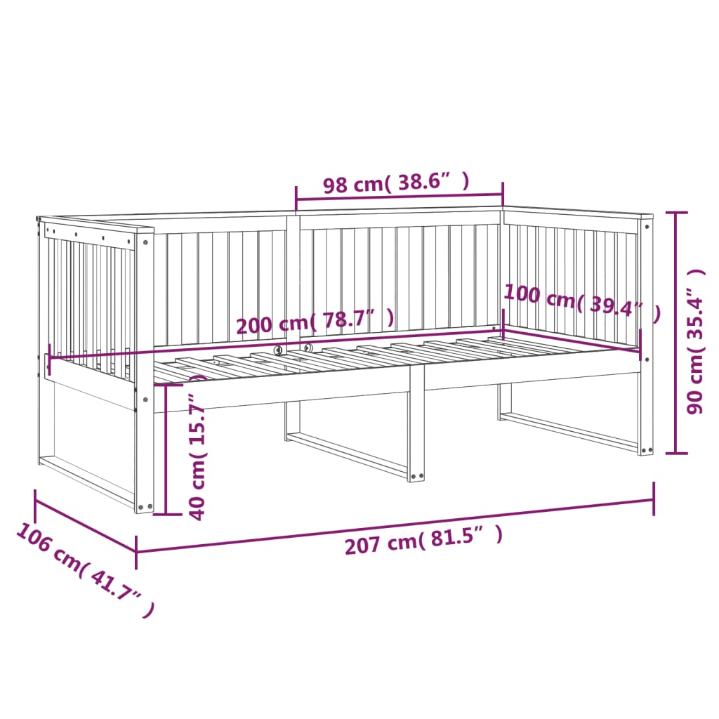 Dormeuse senza Materasso Bianco 100x200 cm Legno Massello Pino | homemem39
