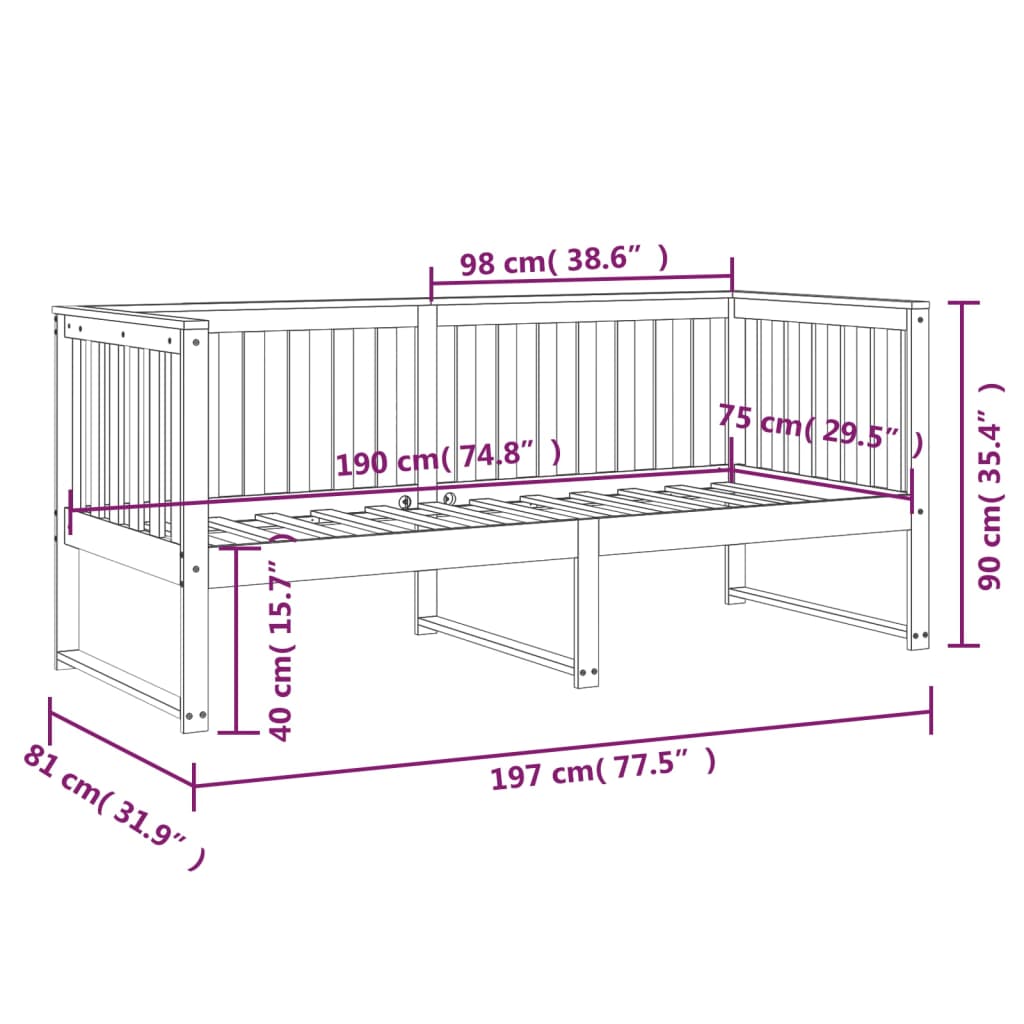 Dormeuse senza Materasso Bianco 75x190 cm in Legno di Pino | homemem39