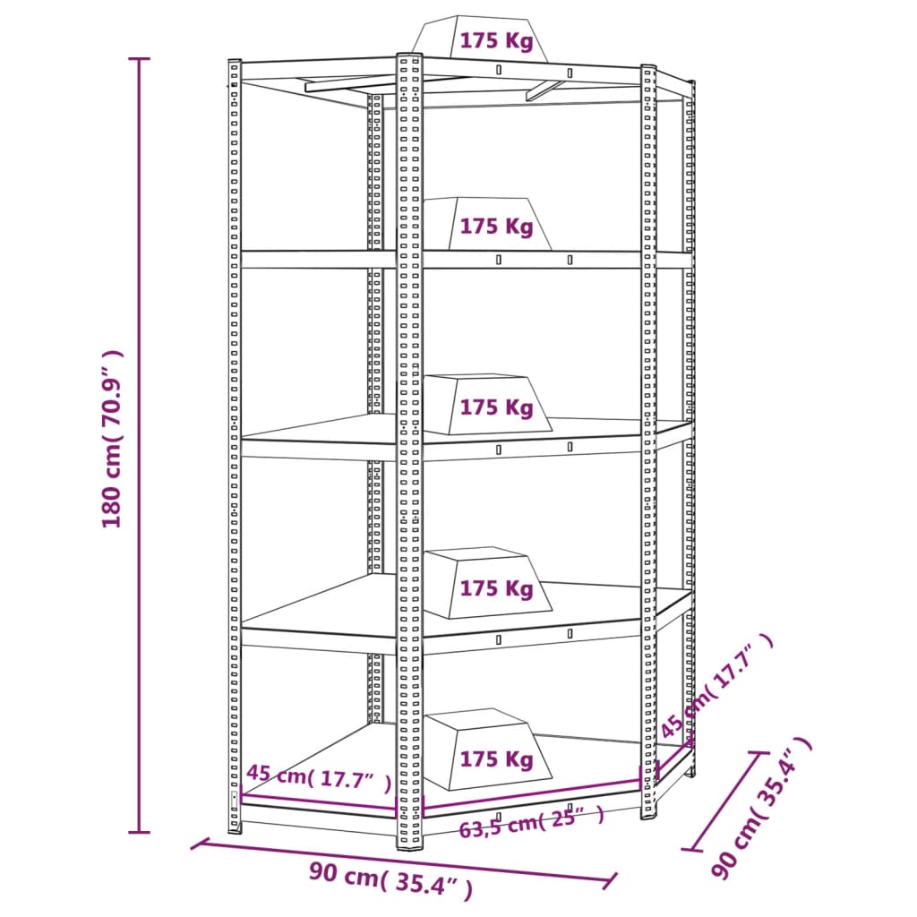 Scaffale Angolare Resistente 5 Strati Argento Acciaio e Legno - homemem39