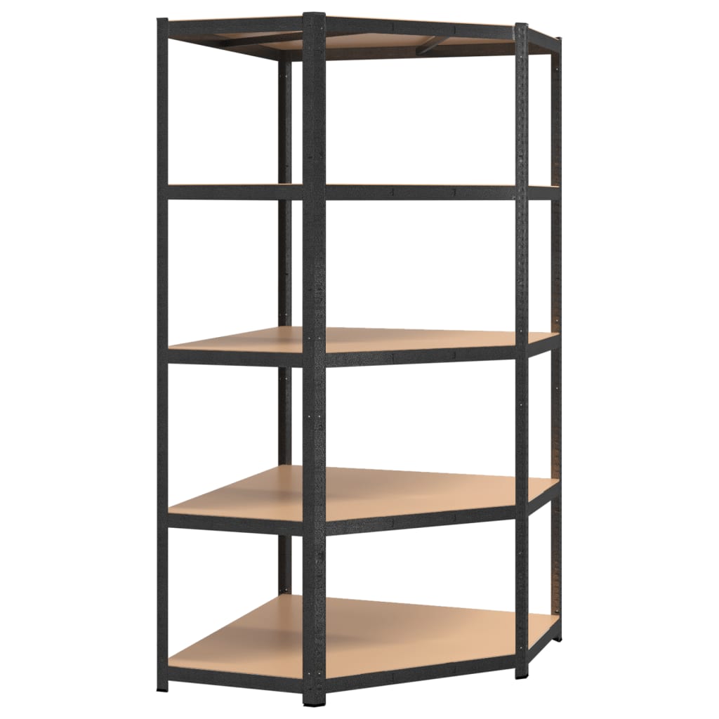 Scaffale Angolare Resistente 5 Ripiani Grigio Acciaio e Legno - homemem39
