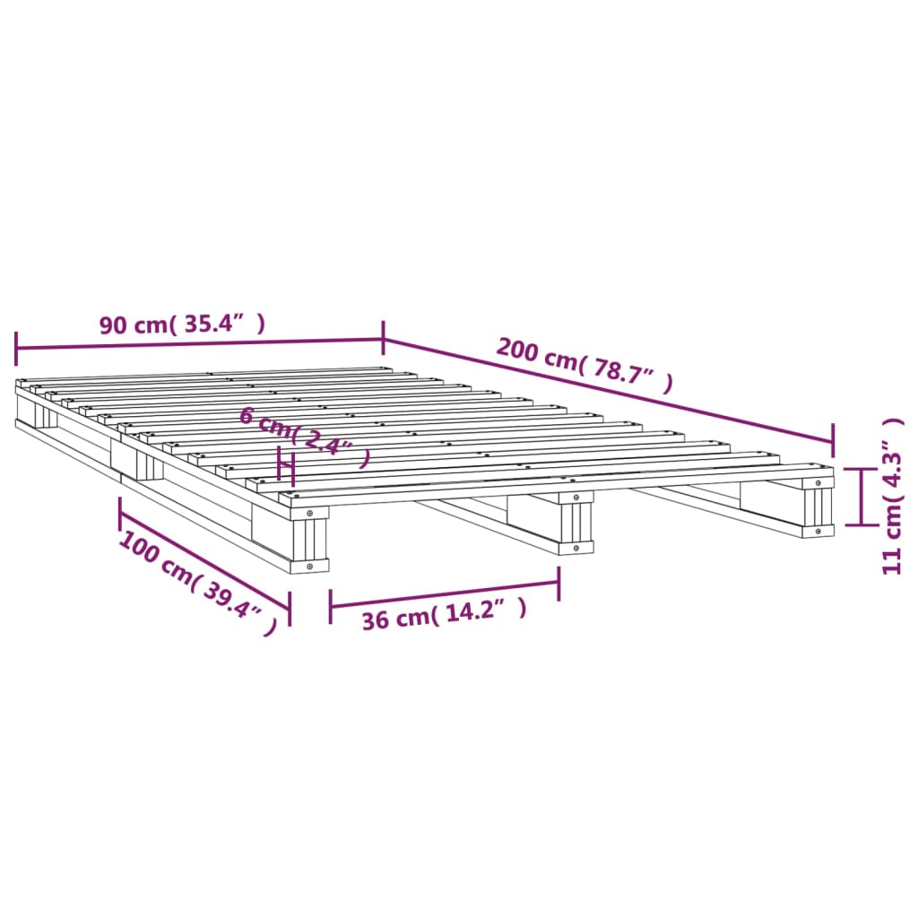 Letto a Pallet Bianco 90x200 cm in Legno Massello di Pino | homemem39