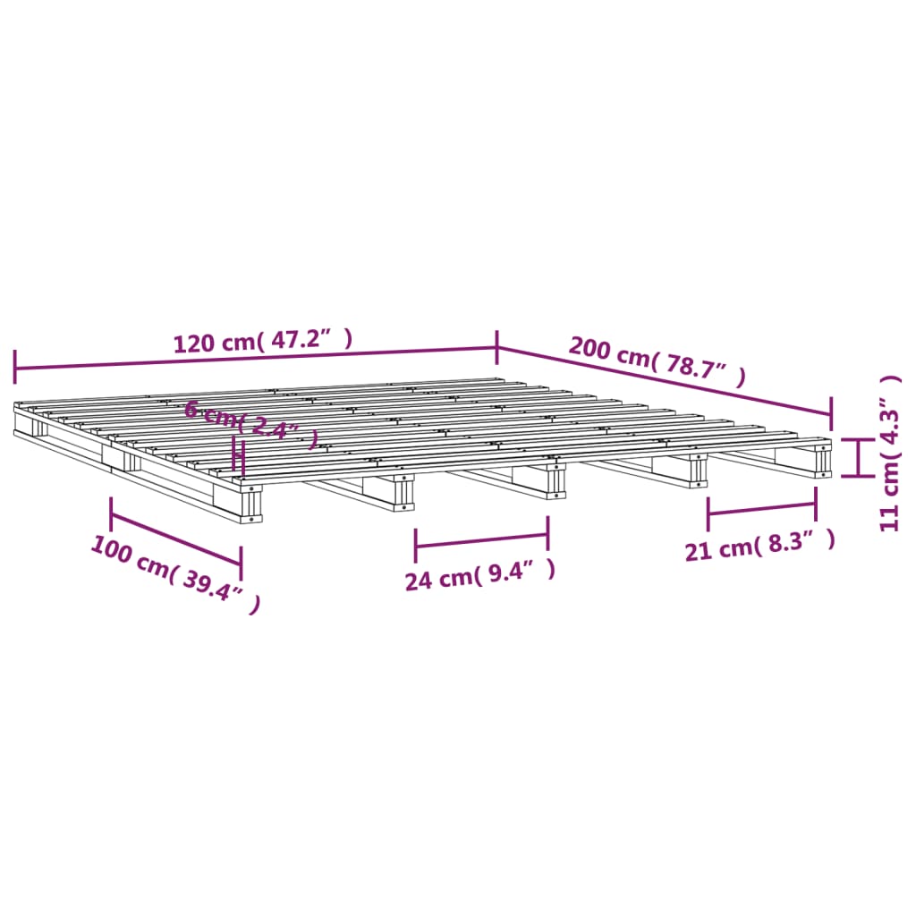 Letto a Pallet senza Materasso Ambra 120x200cm Legno Massello - homemem39
