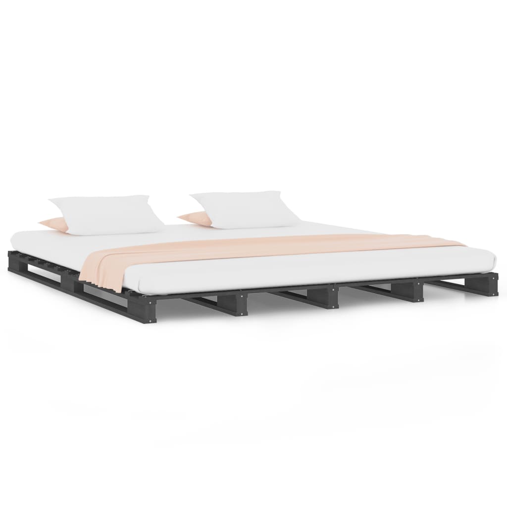Letto a Pallet Grigio 150x200 cm Massello di Pino 5FT King Size - homemem39