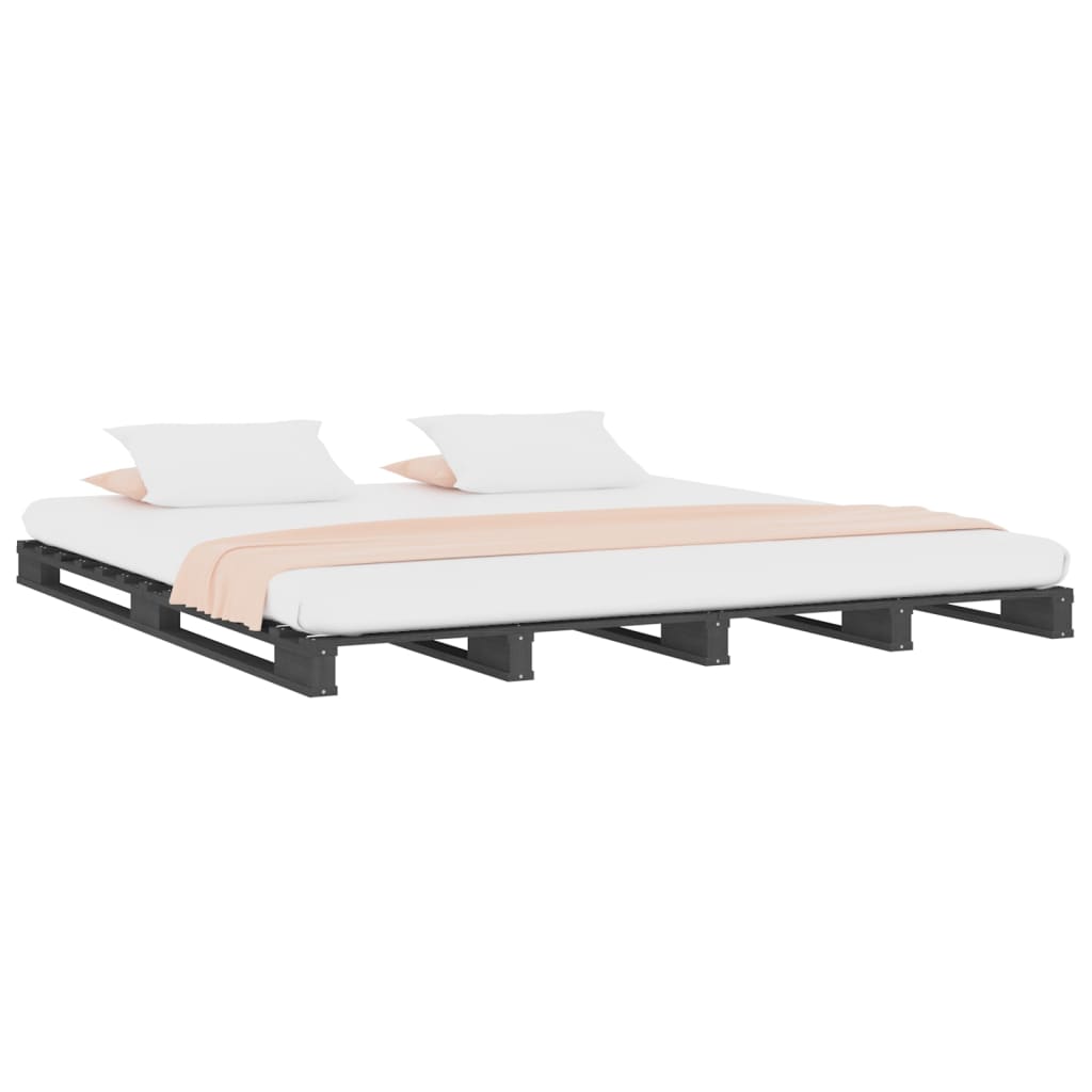Letto a Pallet Grigio 150x200 cm Massello di Pino 5FT King Size - homemem39