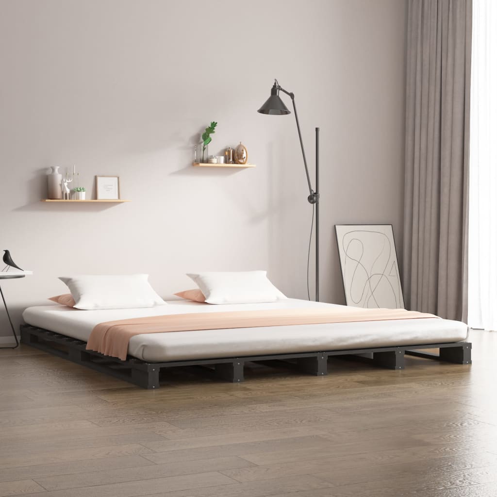 Letto a Pallet Grigio 150x200 cm Massello di Pino 5FT King Size - homemem39