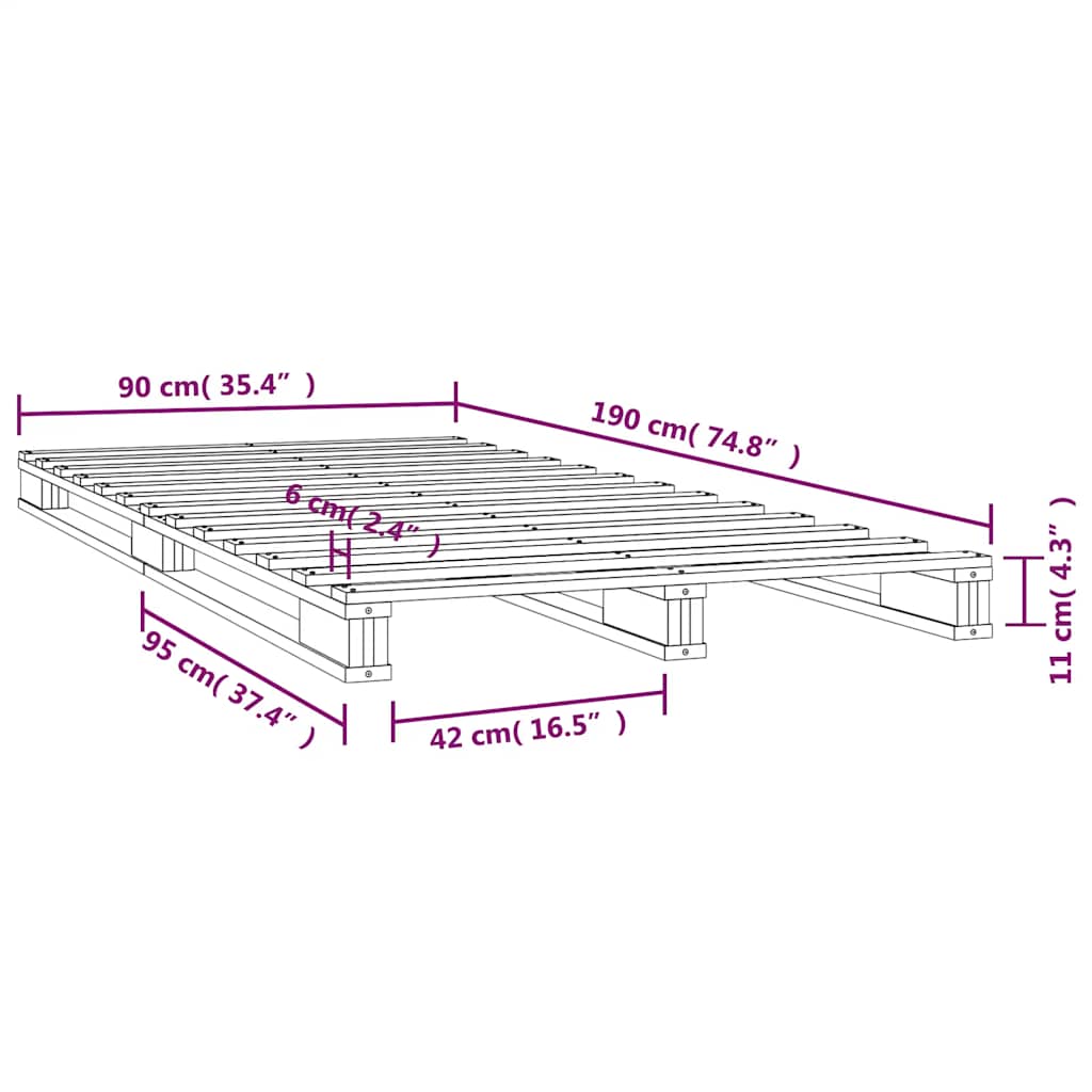 Letto a Pallet Bianco 90x190 cm Single Legno Massello di Pino | homemem39