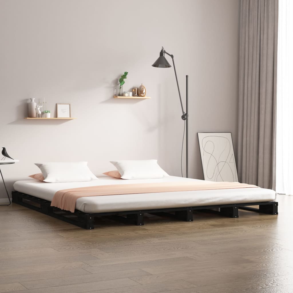 Letto a Pallet Nero 120x190 cm Small Double Legno di Pino - homemem39