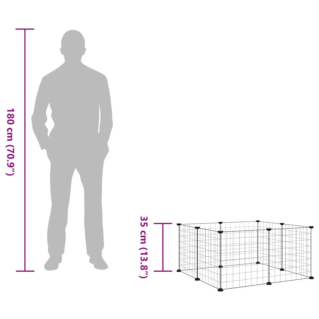 Gabbia per animali domestici a 8 pannelli nera 35x35 cm in acciaio