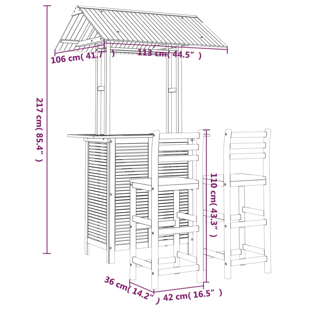 Set da Bar per Giardino 3 pz in Legno Massello di Acacia | homemem39