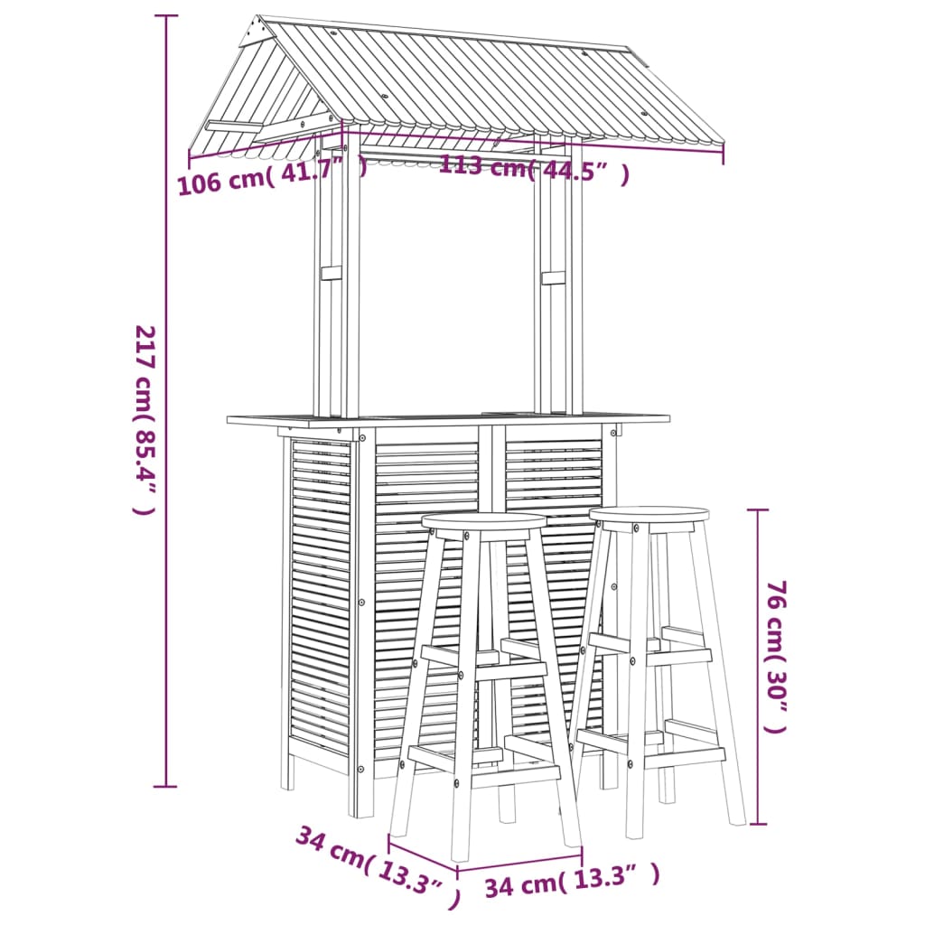 Set da Bar per Giardino 3 pz in Legno Massello di Acacia | homemem39